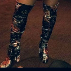 Over knee boots, black multicolor fashion boots